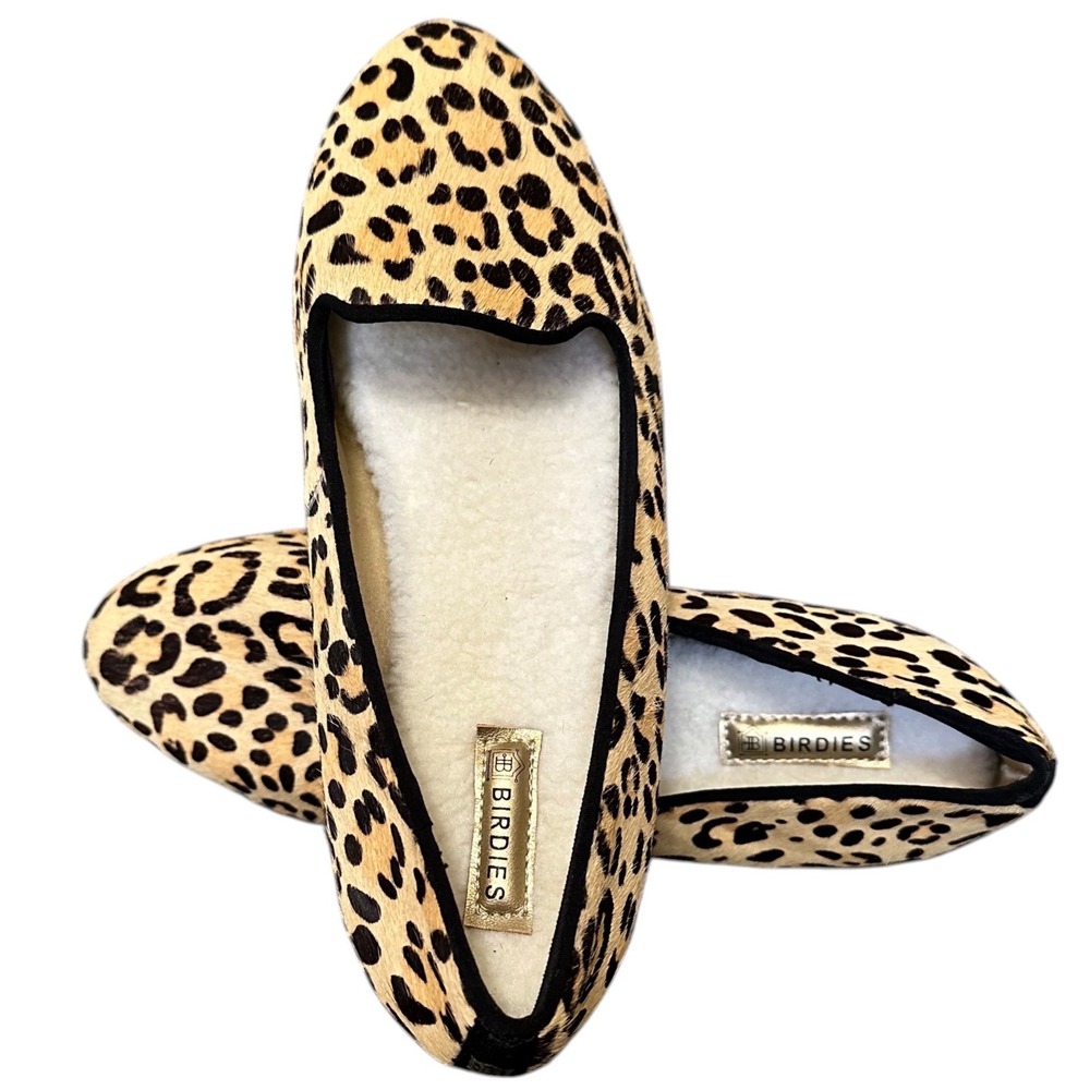 Birdies Loafers Mob Wife Size 7 Leopard NWOT Calf Hair Sherpa Balletcore Flats